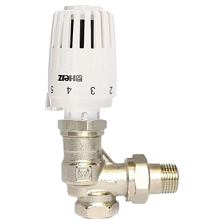 Set termostatic Herz alcatuit din robinet termostatic dinamic model coltar TS-120-V-SMART, M28x1, 5-1/2'' si cap termostatic Project, cod LCI1717