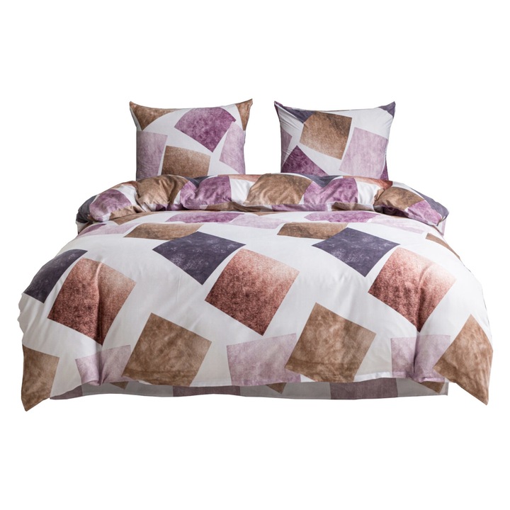 Set de lenjerie de pat cu doua fete 160x200 alb mozaic colorat