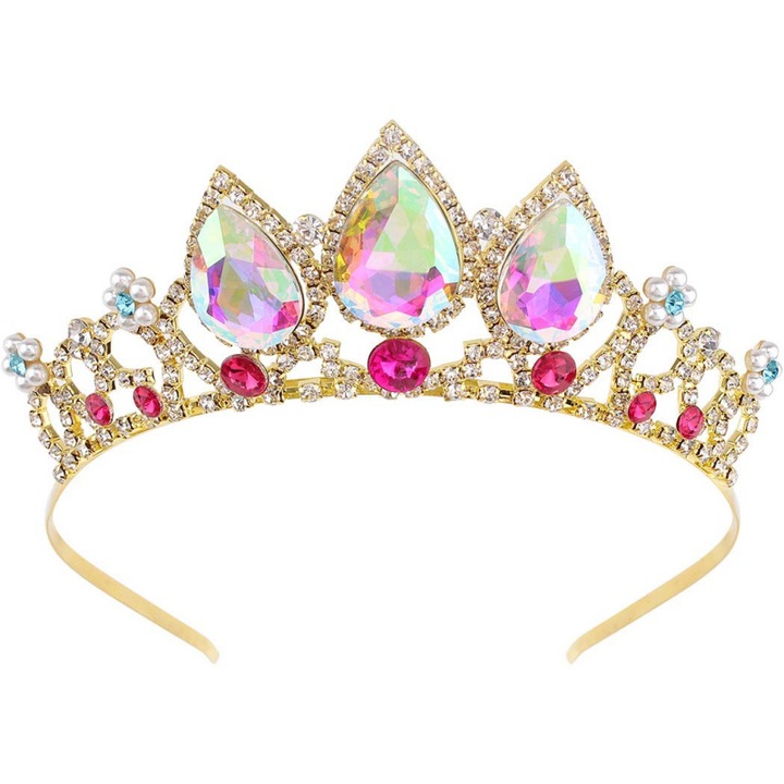 Tiara coroana dama, metal cu diamante AB, potrivita pentru aniversari, zile de nastere, nunta