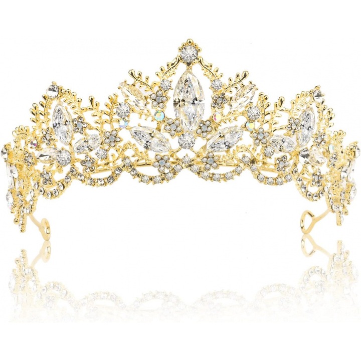 Tiara coroana dama, element frunza de maslin, cu orificiu de fixare, potrivita pentru aniversari, zile de nastere, nunti