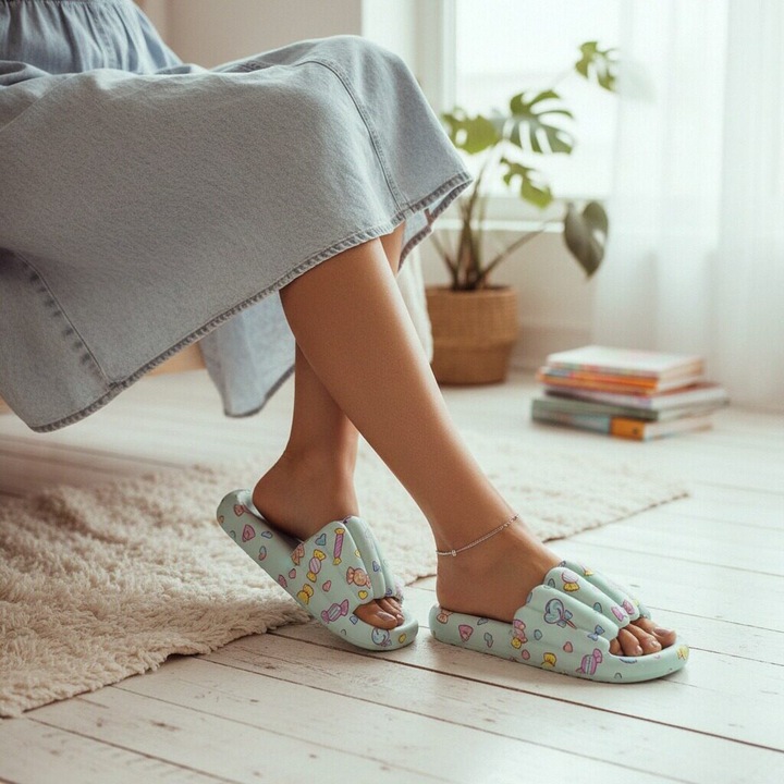 Papuci casual dama, model vesel, H675, albastru, 36-37