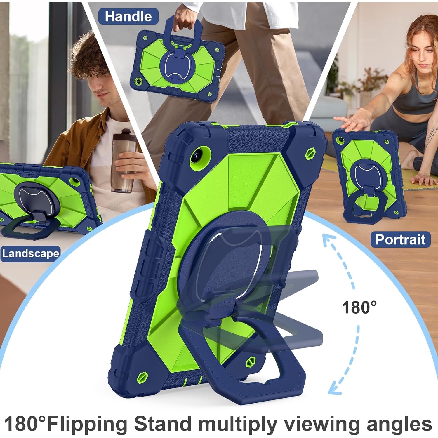 Husa tableta, pentru samsung Galaxy Tab A9 Plus, 11 inch, suport rotativ la 360°, cu curea de umar si suport pentru stilou, silicon, Verde