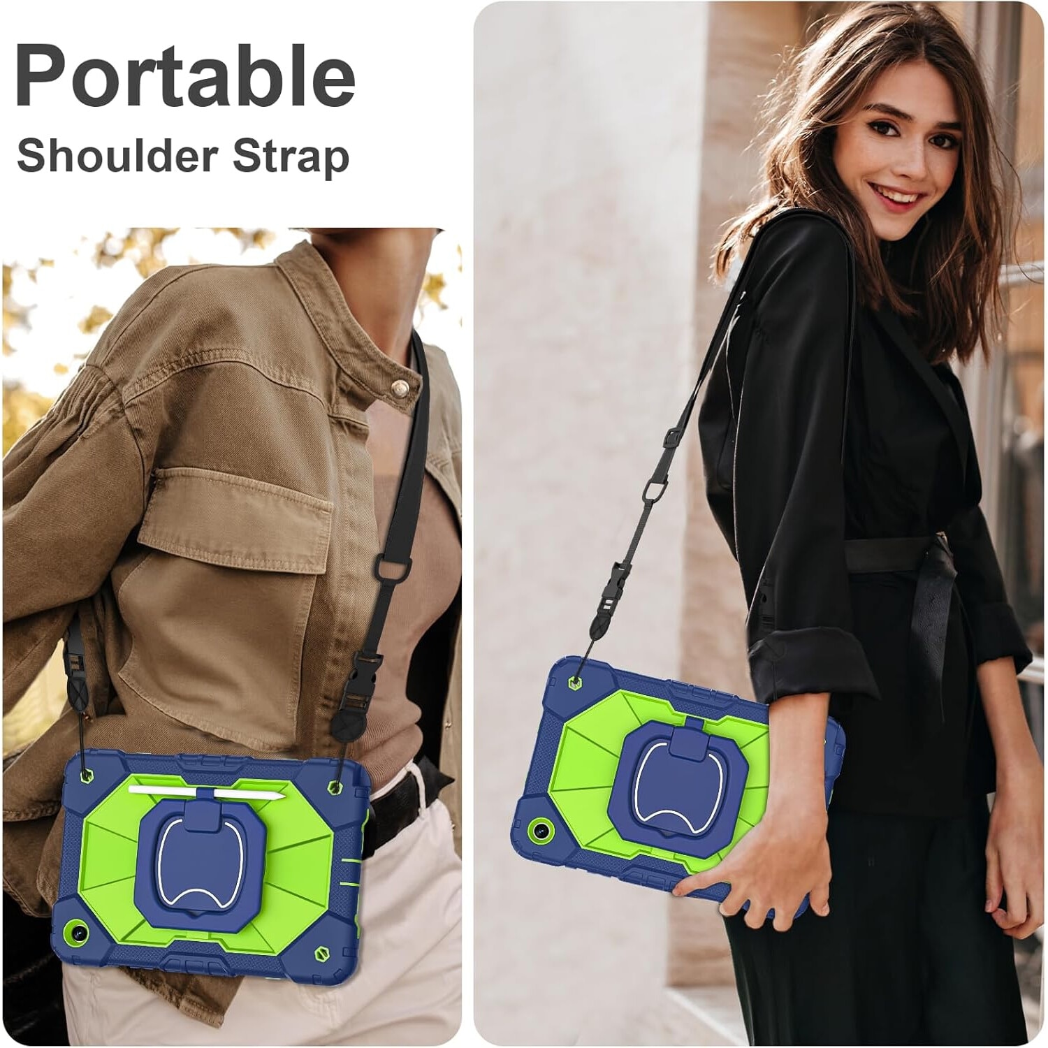 Husa tableta, pentru samsung Galaxy Tab A9 Plus, 11 inch, suport rotativ la 360°, cu curea de umar si suport pentru stilou, silicon, Verde