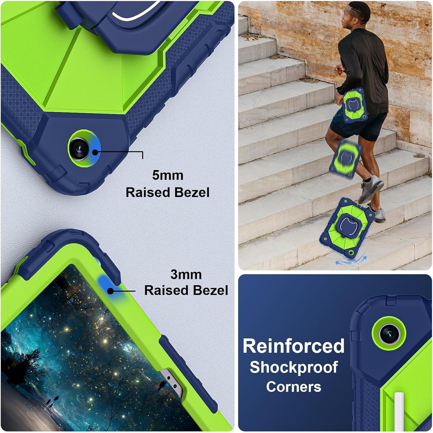Husa tableta, pentru samsung Galaxy Tab A9 Plus, 11 inch, suport rotativ la 360°, cu curea de umar si suport pentru stilou, silicon, Verde