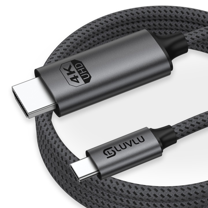 USB C към HDMI кабел LUVLU®, UHD 4k@60Hz, 18Gbps скорост, 3D, HDR, HDCP, двойно оплетен, thunderbolt 3/4 съвместим с iPhone 16 Pro Max, MacBook Pro/Air, Dell XPS, iPad Pro, Lenovo, дължина 3 м