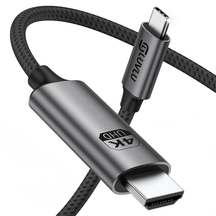 Cablu USB C la HDMI LUVLU®, UHD 4k@60Hz, viteza 18Gbps, 3D, HDR, HDCP, dublu impletit, compatibil thunderbolt 3/4 cu iPhone 17 Pro Max, 16, MacBook Pro M5 / Air, Dell XPS, iPad Pro, Lenovo, Samsung Galaxy, lungime 3m