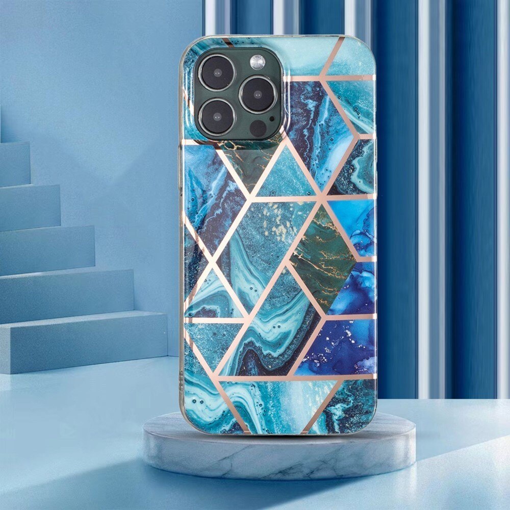 Husa protectie compatibila cu Samsung Galaxy A20E Soft IMD TPU Marble Geometric Albastru