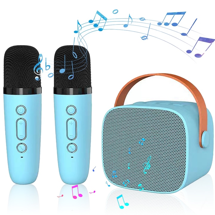 Караоке комплект за деца и възрастни с 2 микрофона, Noonedibs, забавни играчки за деца и възрастни за рождени дни, син