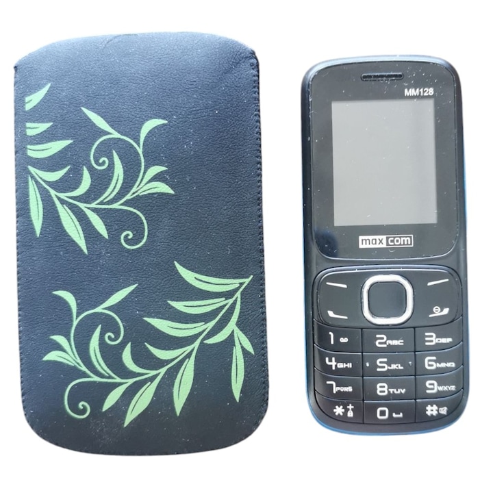 Husa G-Tech Tip Saculet Compatibila cu MaxCom MM128/MM334/MM428L/MM426, material moale, textil, Negru/ Frunze Verzi