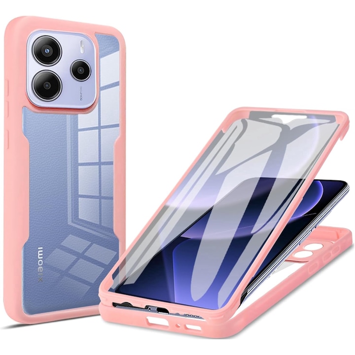360 Опаковка: Кейс с интегрирано фолио за Xiaomi Redmi Note 14 4G 360 предна и задна защита - Розов