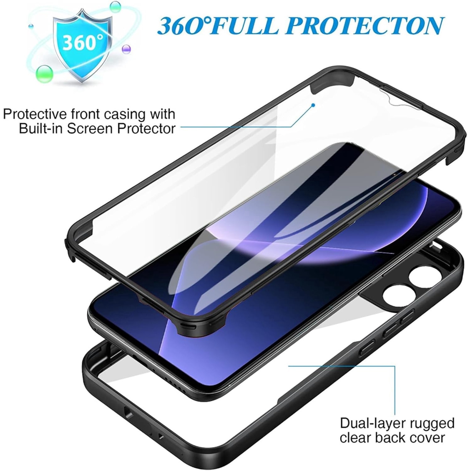 Pachet 360: Husa cu folie integrata pentru Xiaomi Redmi Note 14 4G Protectie 360 fata spate - Negru