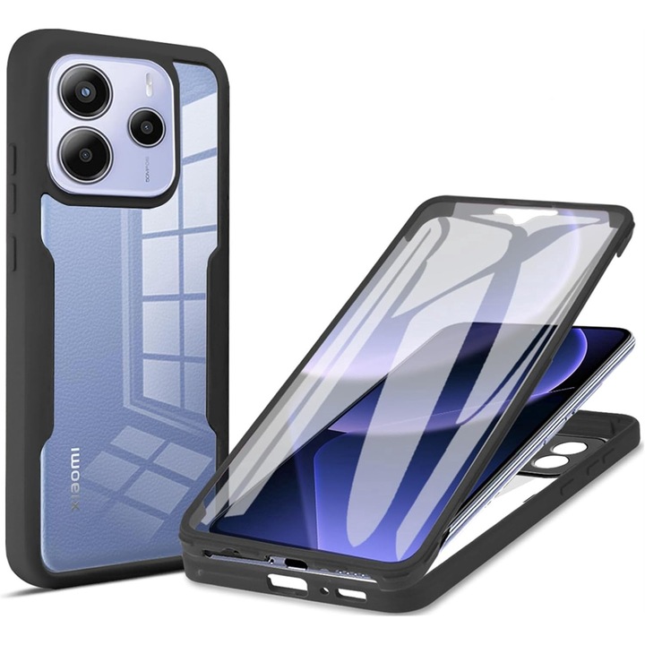 360 Опаковка: Кейс с интегрирано фолио за Xiaomi Redmi Note 14 4G 360 предна и задна защита - Черен