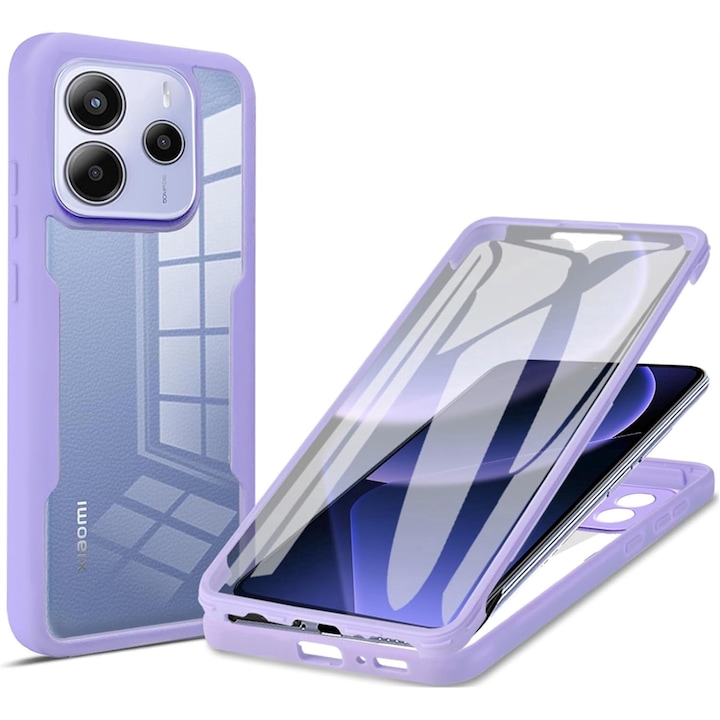 360 Опаковка: Кейс с интегрирано фолио за Xiaomi Redmi Note 14 4G 360 предна и задна защита - Лилав