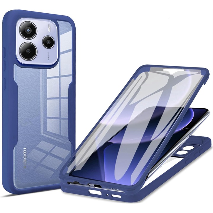 Pachet 360: Husa cu folie integrata pentru Xiaomi Redmi Note 14 4G Cover360 fata / spate - Albastru