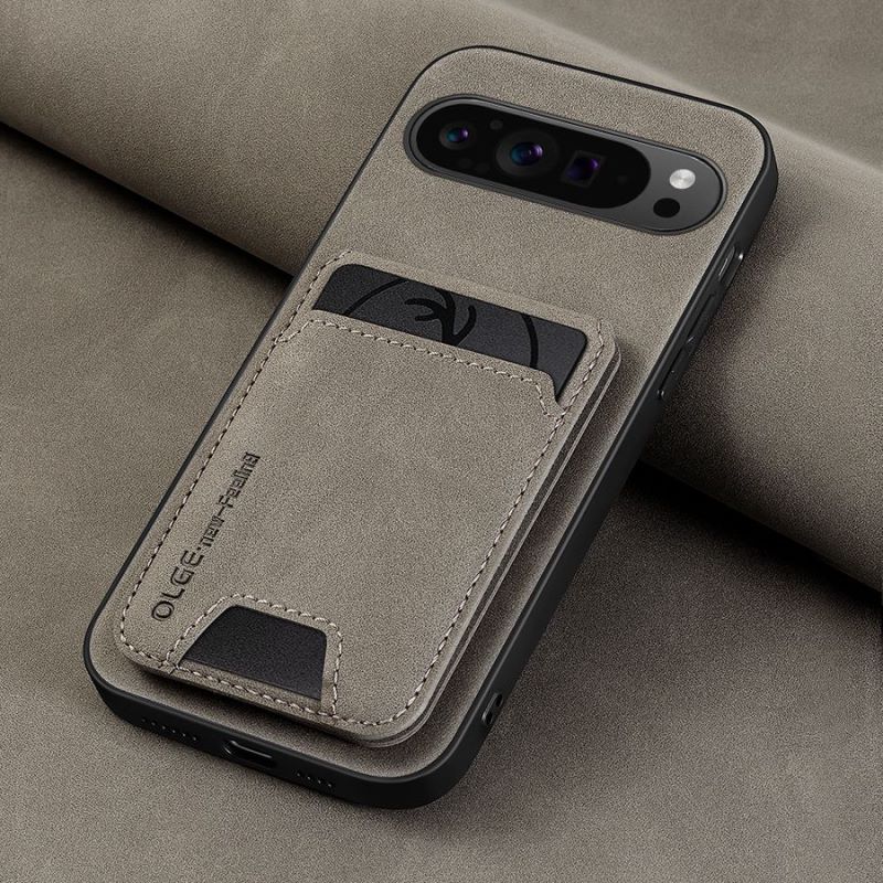 Husa suport, Piele ecologica, compatibila Google Pixel 9/9 Pro, geanta pentru carduri, gri