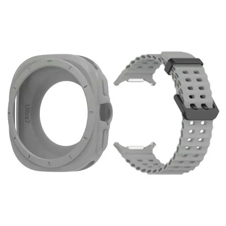 Szilikon tok és védő készlet, kompatibilis a Samsung Galaxy Watch Ultra 47 mm-es, szürke színnel