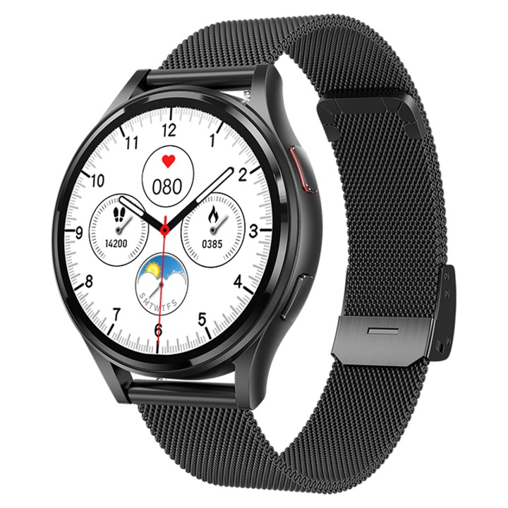Smartwatch dama SMART GE30, zahar din sange, colesterol, tensiune arteriala, ECG, acid uric, saturatie, temperatura corporala, apeluri, negru