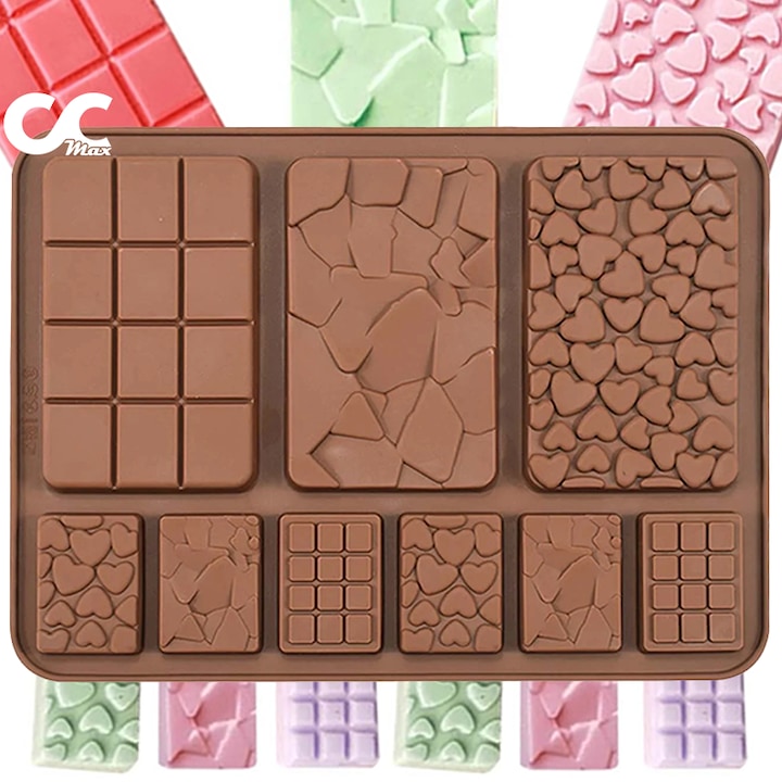 Forma Model 9 in 1, 3 Mini-Tablete 8.8x5.5 cm si 6 Mini-Tablete 3.6x2.6 cm din Silicon Premium Antiaderent CCmax pentru Ciocolata Dubai de Casa, Tablete Ceara