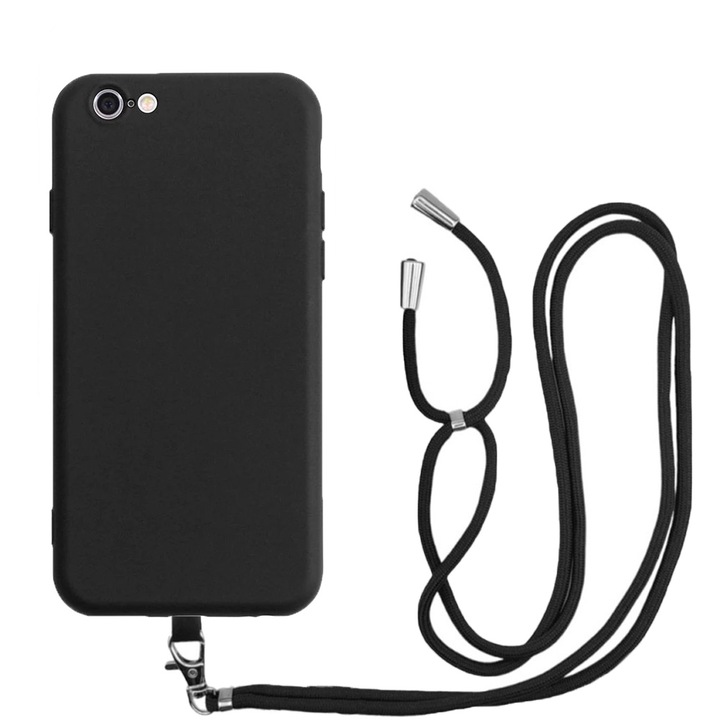 Husa compatibila cu Apple iPhone 16e, Sport Body Lanyard Case, Snur detasabil, Lungime reglabila, 80 cm, Silicon anti-alunecare, Interior de microfibra, Negru