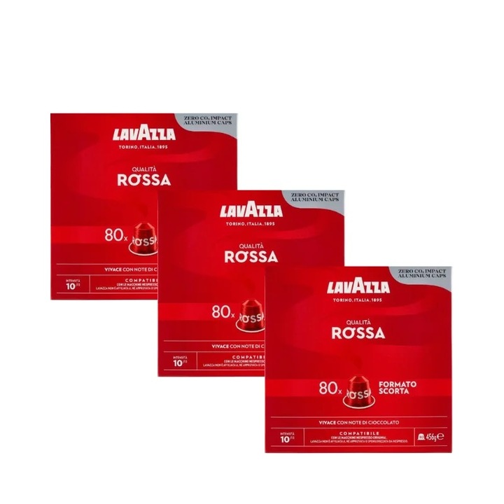 Capsule cafea 240 capsule, Lavazza Qualita Rossa, 80 x 3 Capsule Aluminiu, Compatibil Nespresso