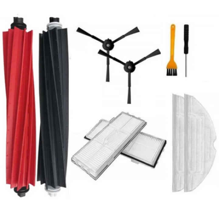 Set accesorii pentru aspirator Roborock S8, 1 perie principala, 2 perii laterale, 2 filtre, 2 mopuri Sonic, 1 surubelnita, multicolor