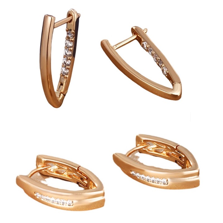 Női ékszer 2 pár 18 karátos arannyal bevont V-alakú fülbevaló ajándékdobozban - cirkónia köves kis fülbevaló ajándék nőknek rozéaranyban