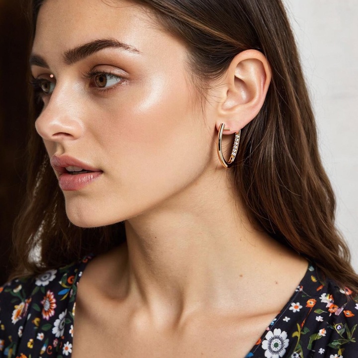 Cercei din argint 925 pentru femei, tip englezesc, placati cu aur de 24K