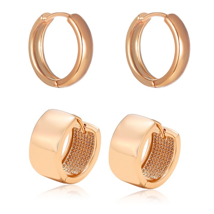 2 pár női 18 karátos aranyozott karika fülbevaló szett, hipoallergén, kerek, nyitott karika fülbevaló szett, rozéaranyban