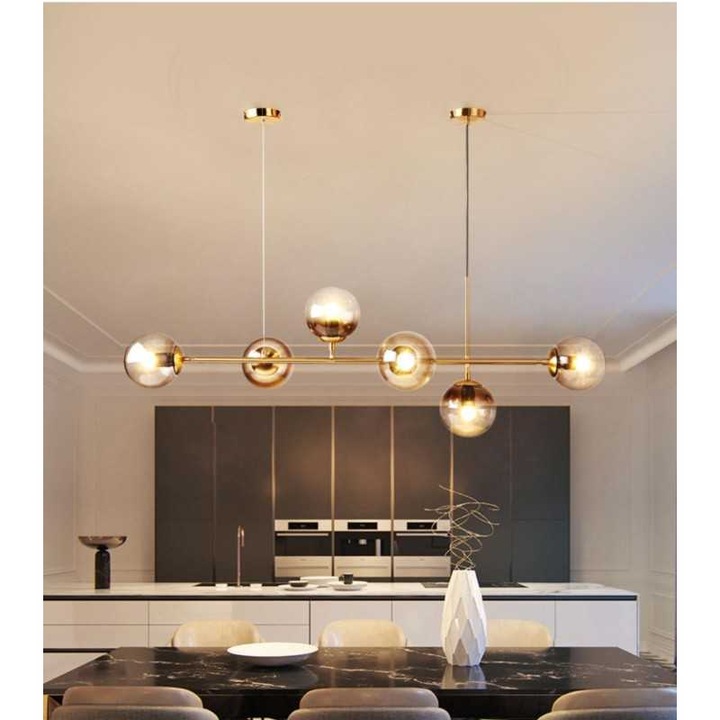JIJU® LED полилей с 6 X e14 крушки от кехлибарено стъкло не са включени