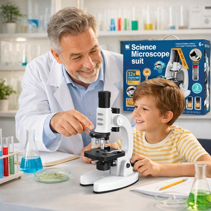 Microscop Multifunctional Digital LED idealSTORE, Iluminare LED, Inaltime Reglabila, Marire 200x,600x,1200x, Posibilitate de Montare Telefon, Baza Stabila, Tehnologie Moderna, Design Ergonomic, Dimensiune 25x15CM