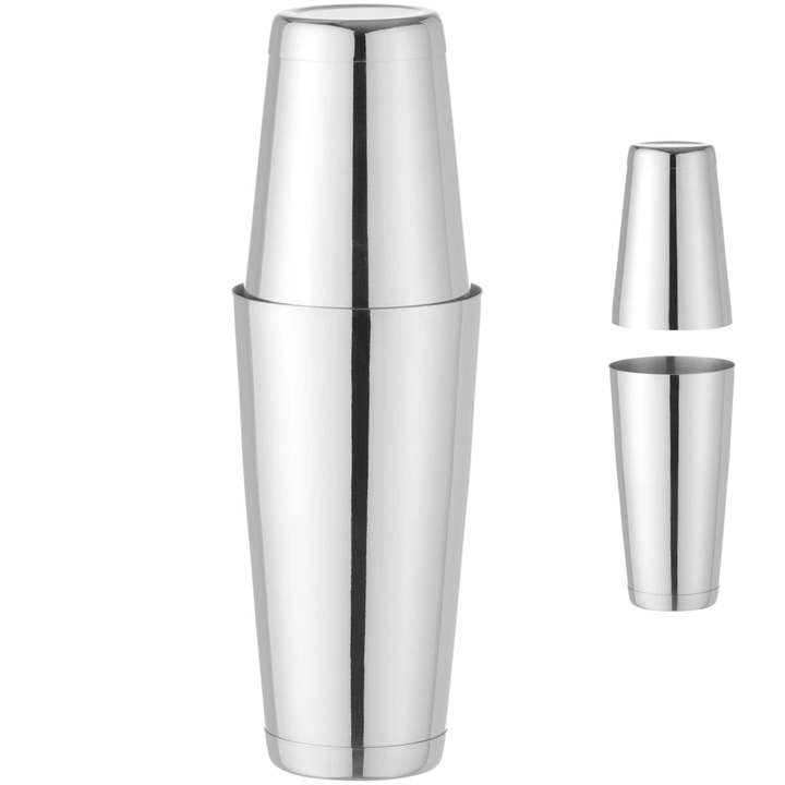 Shaker BarUp inox set 2 cupe, 600ml si 800ml, sigiliu ermetic, confortabil