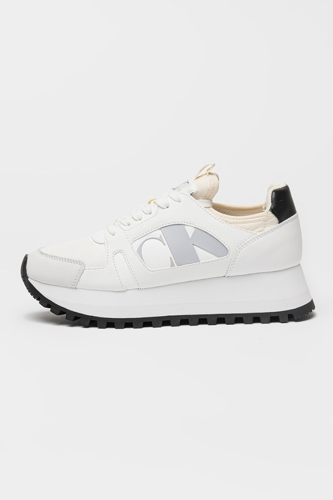 CALVIN KLEIN JEANS, Pantofi sport flatform de piele intoarsa, Alb/Gri