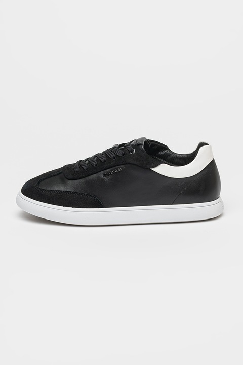 CALVIN KLEIN, Bőrsneaker nyersbőr részletekkel, Fehér, Fekete, 38