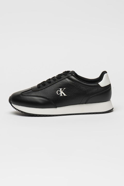 CALVIN KLEIN JEANS, Pantofi sport din piele cu garnituri din piele ecologica, Alb/Negru stins