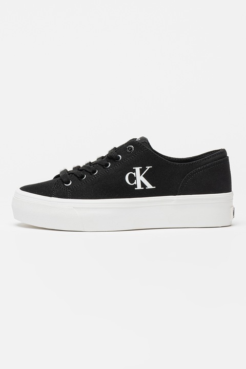 CALVIN KLEIN JEANS, Pantofi sport din material textil cu talpa flatform, Alb/Negru