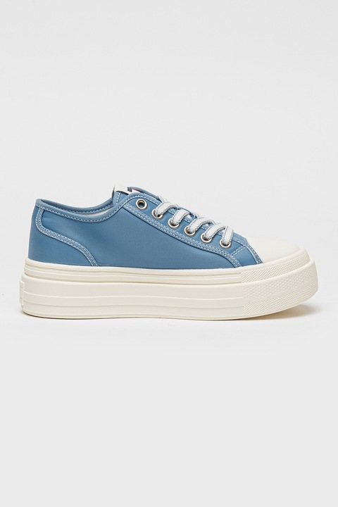 Tommy Jeans, Tenisi low-cut din material textil cu platforma, Alb fildes, Albastru lavanda, 40