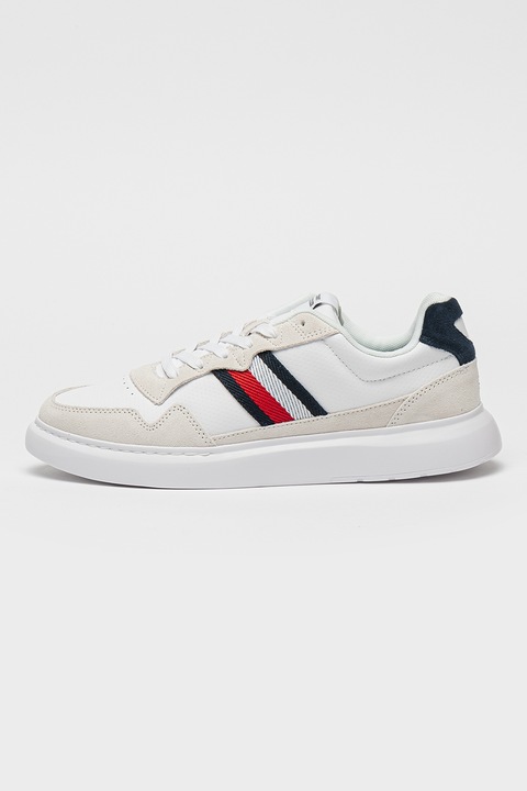 Tommy Hilfiger, Pantofi sport de piele intoarsa si garnituri sintetice, Rosu/Alb fildes/Bleumarin