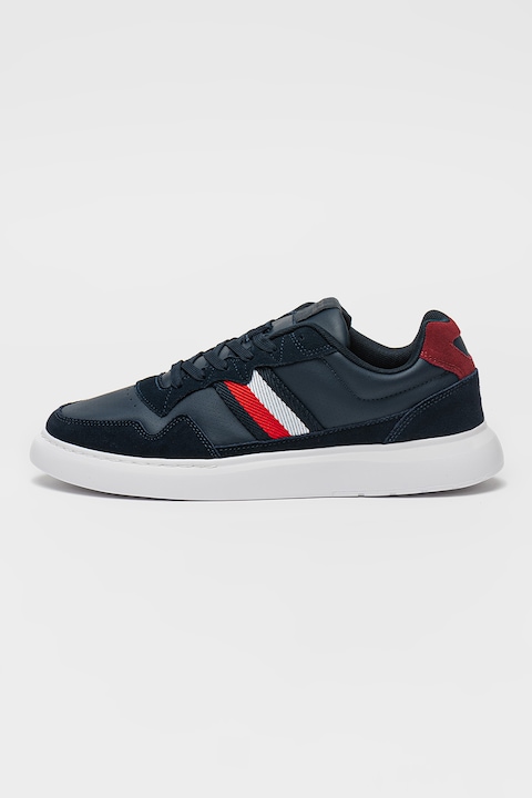 Tommy Hilfiger, Pantofi sport de piele intoarsa si garnituri sintetice, Rosu/Alb/Bleumarin