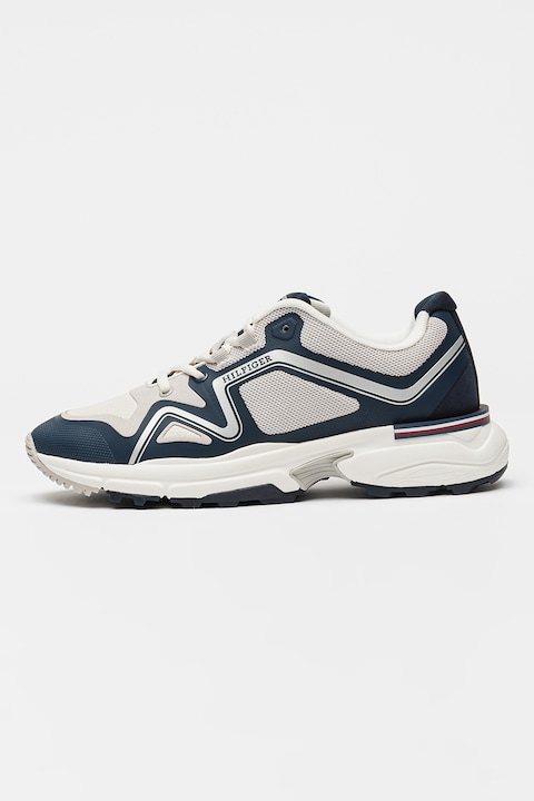 Tommy Hilfiger, Pantofi sport low-cut, Gri deschis/Bleumarin
