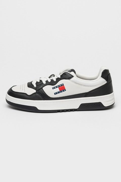 Tommy Jeans, Bőrsneaker kontrasztos részletekkel, Fehér, Fekete, 44