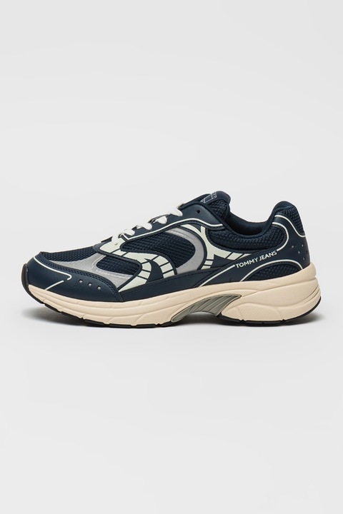 Tommy Jeans, Pantofi sport cu insertii din plasa Archive '25, Verde pal/Lila/Bleumarin