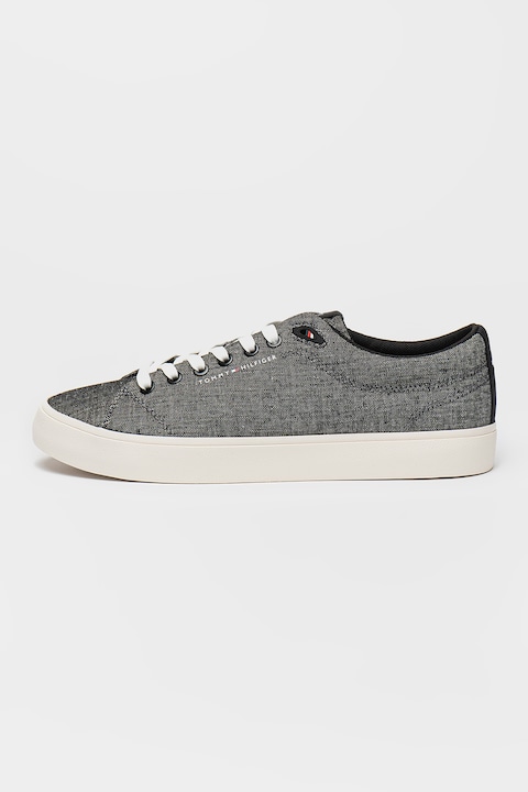 Tommy Hilfiger, Pantofi sport din in cu logo, Negru melange