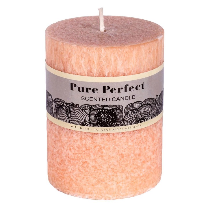 Lumanare Decorativa Parfumata Bej cu Aroma de Flori, Ø6.4x8cm, Timp de Ardere 23 de Ore, Parafina, Decor Unic pentru Acasa