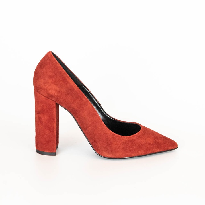 Pantofi dama, toc gros, piele intoarsa, visiniu, Il Laccio, 39 EU