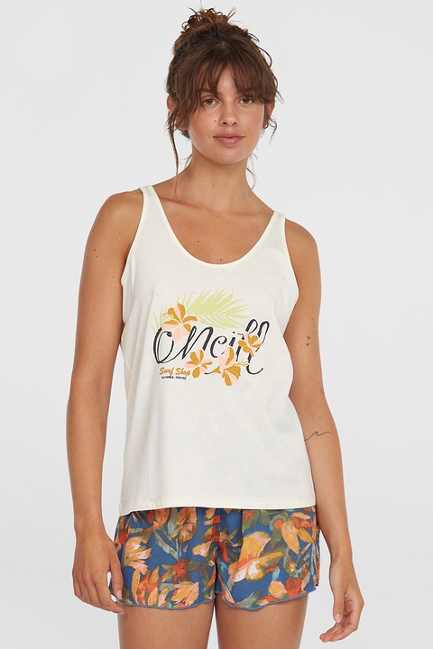 O'Neill, Top cu model floral si imprimeu logo, Alb optic