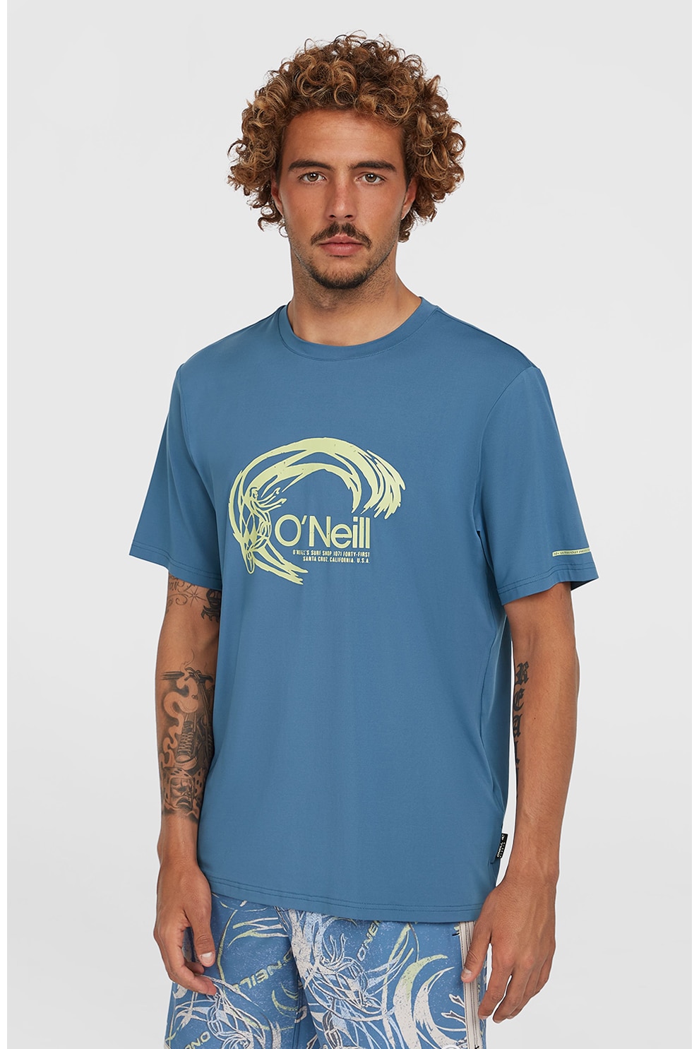 O'Neill, Tricou cu imprimeu si decolteu la baza gatului, Galben pal, Albastru, M