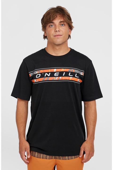 O'Neill, Tricou de bumbac cu logo, Negru, Portocaliu mandarina, Alb optic, M