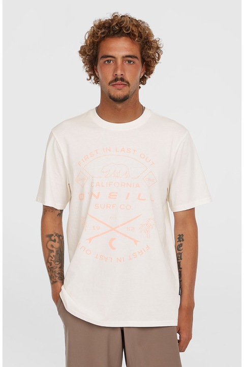 O'Neill, Tricou cu imprimeu si decolteu la baza gatului, Portocaliu pal, Alb murdar, L