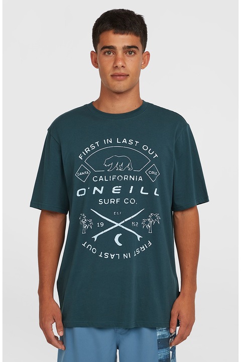 O'Neill, Tricou cu imprimeu si decolteu la baza gatului, Alb optic, Albastru petrol, L