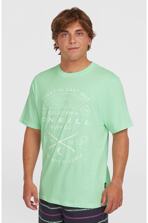 O'Neill, Tricou cu imprimeu si decolteu la baza gatului, Alb optic, Verde menta, L